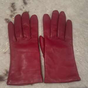 Lord & Taylor Cashmere-Lined Leather Gloves | Red | Size 5.5